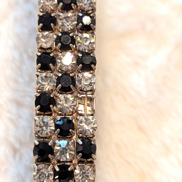 Vintage 80's Black & Clear Rhinestone Stretchy Bracelet - Picture 5 of 8